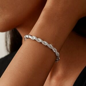 Calvin Klein Twisted Silver-Tone Bracelet Elegant Designer Fashion Jewelry Women